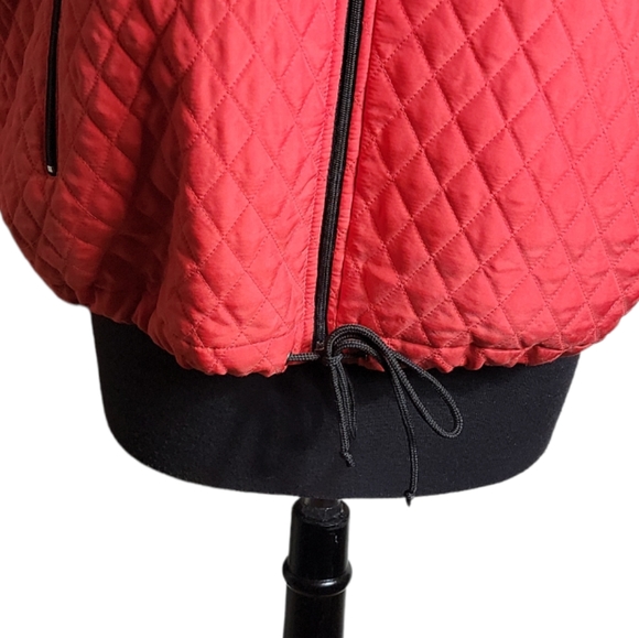 Chico's design silk quilted zip up high neck red jacket size 1 (medium 8) - Picture 5 of 8